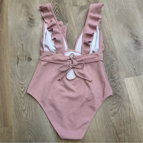 Textured Mauve Ruffled One-Piece Swimsuit - Picture 2 of 6